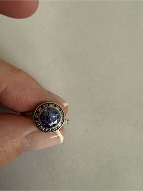 Sterling Silver Round Halo Ring with Purple Gemstone